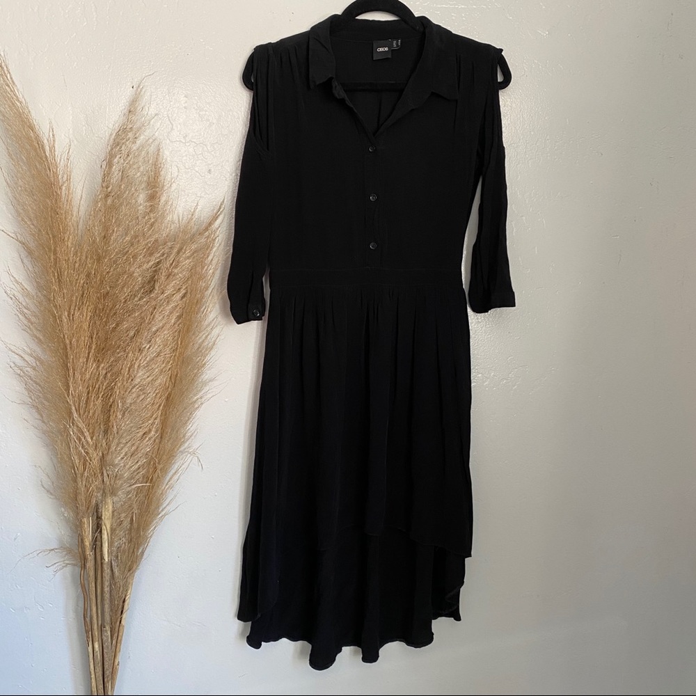 ASOS Cold Shoulder Shirt Button Dress Black Size 6
